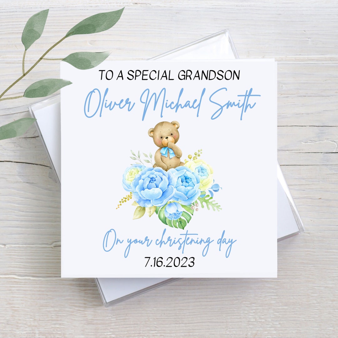 Christening Card for Grandson, Christening Card, Custom Greeting Card
