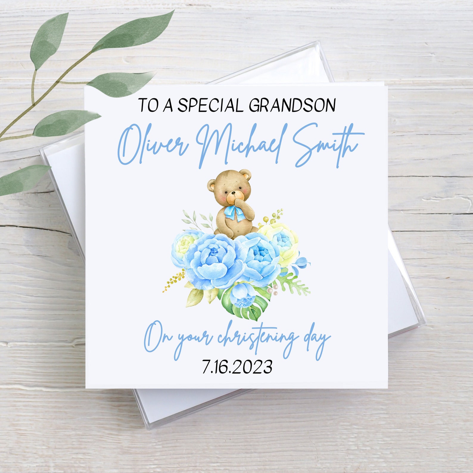 Christening Card for Grandson, Christening Card, Custom Greeting Card