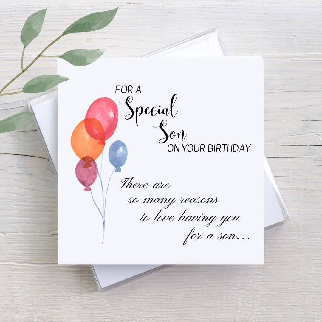 Personalized Birthday Card for Son: Watercolor Balloons, Custom Message