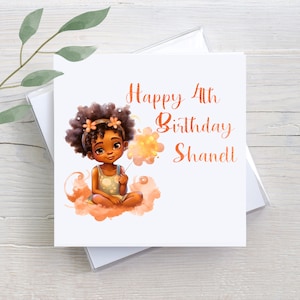 Happy 4th Birthday Card, Custom Greeting Card, Custom Birthday Card For Black Girls, Custom Birthday Gift For Black Girls, For Black Kids