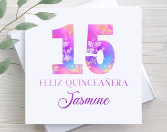 Personalized Feliz Quinceañera Card: Custom 15th Birthday Gift