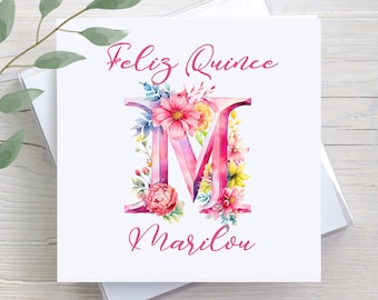 Custom Feliz Quince Card: Personalized Quinceanera Gift