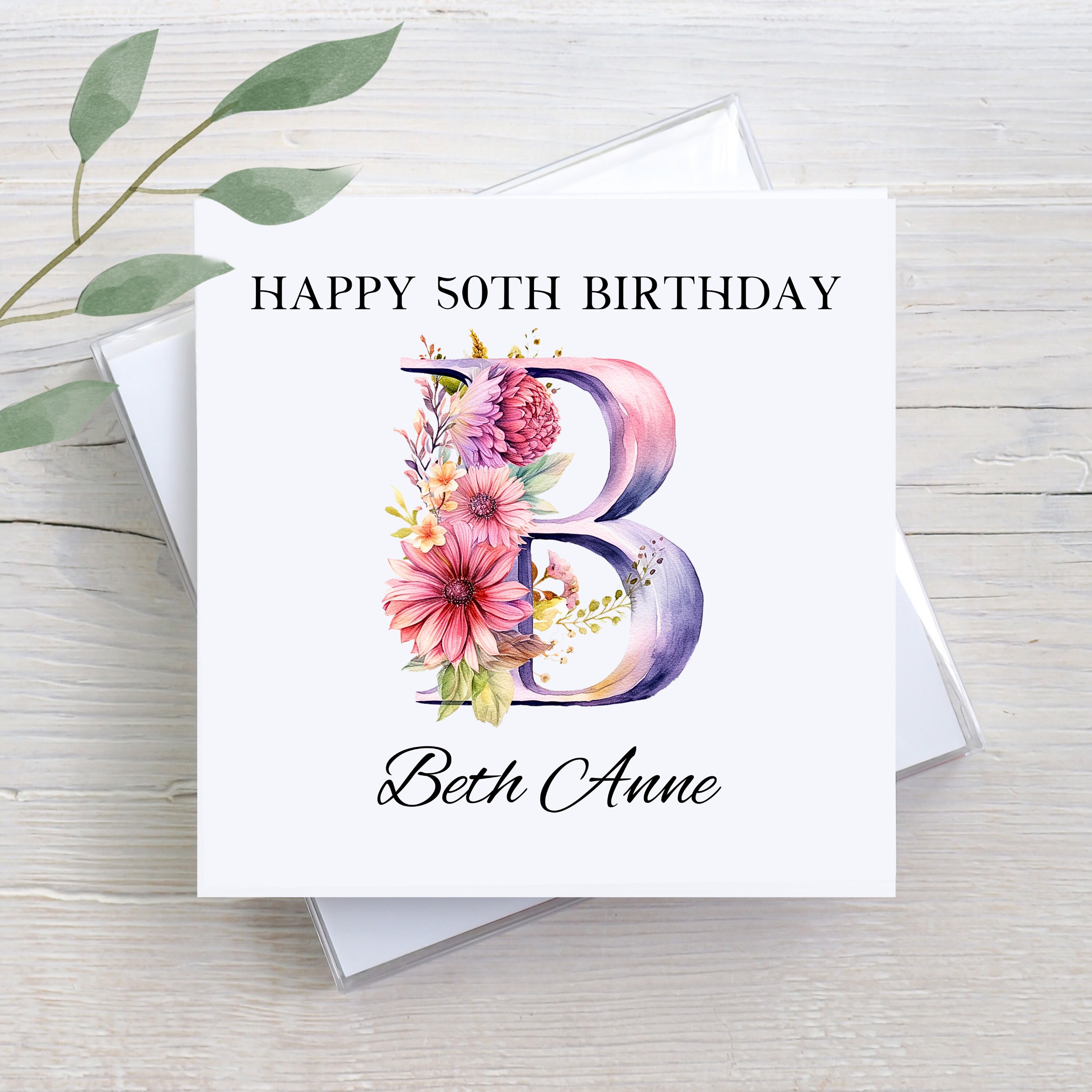 50th Birthday Card, Floral Letter, Personalized Greeting Card - Etsy