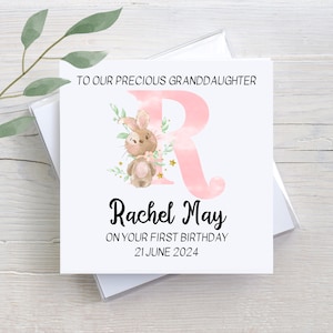 Personalized Granddaughter 1st Birthday Card: Bunny Rabbit Design
