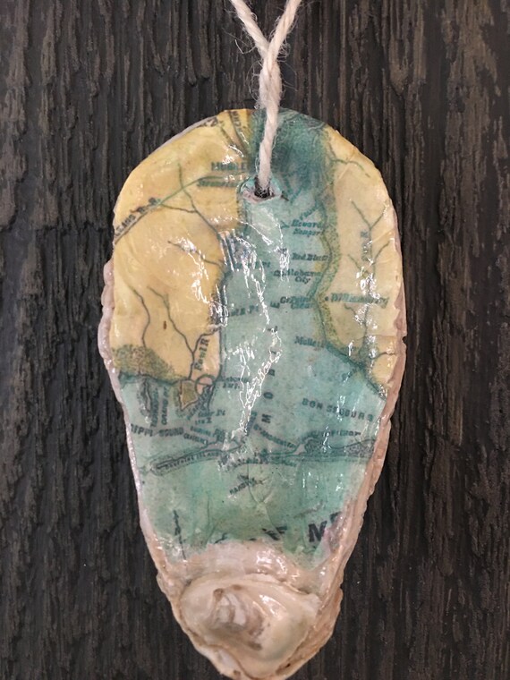 Vintage Map Dauphin Island Oyster Shell Ornament Etsy