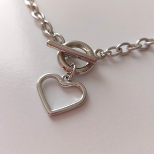 Silver Chunky Heart Necklace/Silver Chunky Chain Necklace