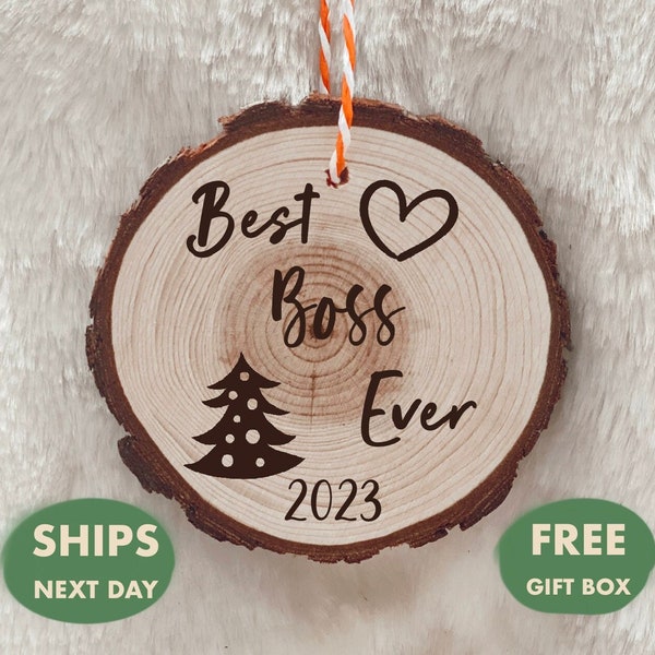 Best Boss Ever Christmas Ornament, Small Business Boss Xmas Keepsake, Custom Text Optional Job Wood Slice Gift 2023, Coworkers Gift