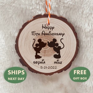 Disney Anniversary Ornament, Minnie Mickey Ornament, Personalized Anniversary Gift for Any Years Date Married, Engaged, Valentine&#39;s Day Gift
