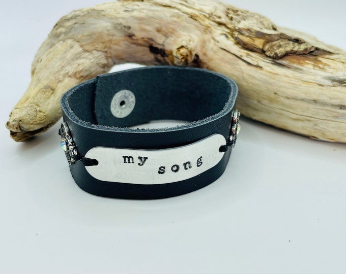 Genuine Leather and stamped "My Song" Cuff Bracelet