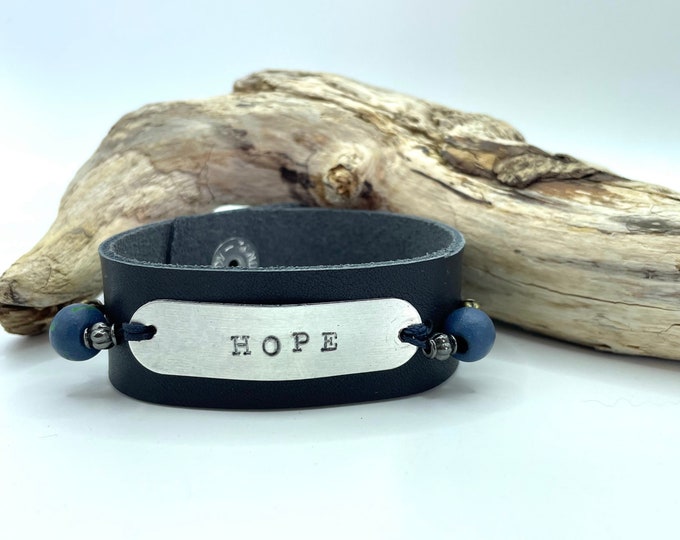 Genuine Leather and stamped "Hope" Cuff Bracelet