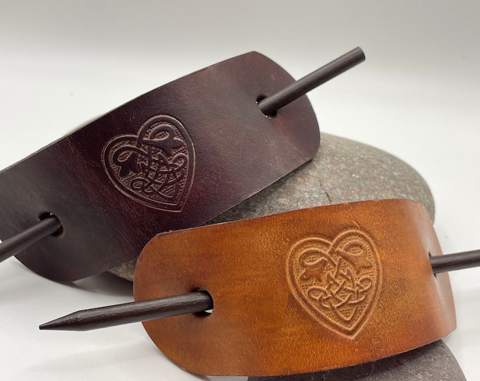 Genuine Leather Celtic Heart Hair Clip