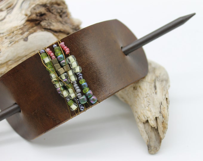 Genuine Leather Hair Pin with Beads