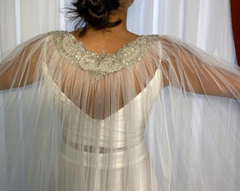 Strass Perlen Tüll Braut Schleier, Luxus Perlen Hochzeit Cape Schleier,Kristall Perlen Cape