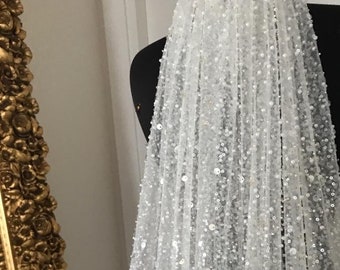 Pearly glitter veil, Glitter sequin wedding veil, sequin shimmer wedding  veil, Fingertip veil, silver glitter veil Cathedral veil