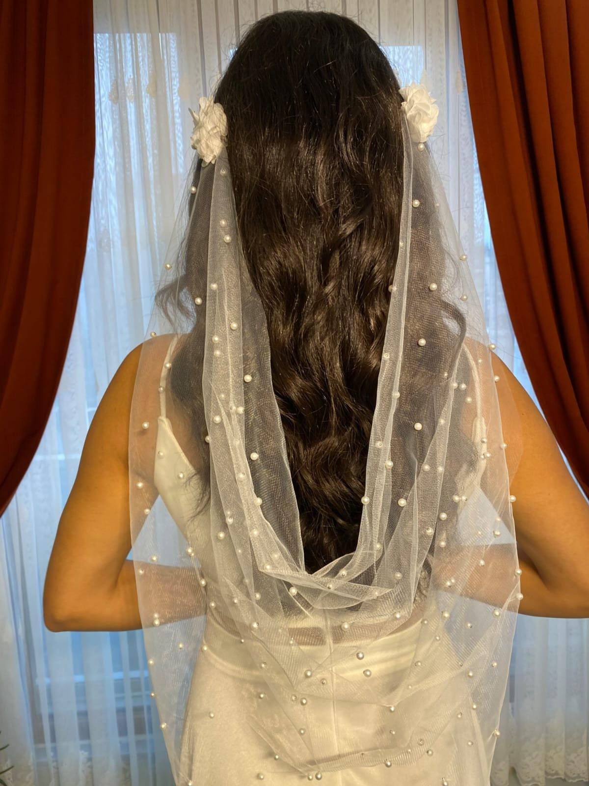 Drape Veil Hair Piece, Pearl wedding Draped Veil,Boho Wedding Veil,Ethereal Wedding Veil,Boho veil,swoop veil