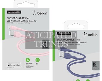 Belkin USB-A to LTG Silicone Cables Purple & Powder Pink Ships Fast From The USA!!!!