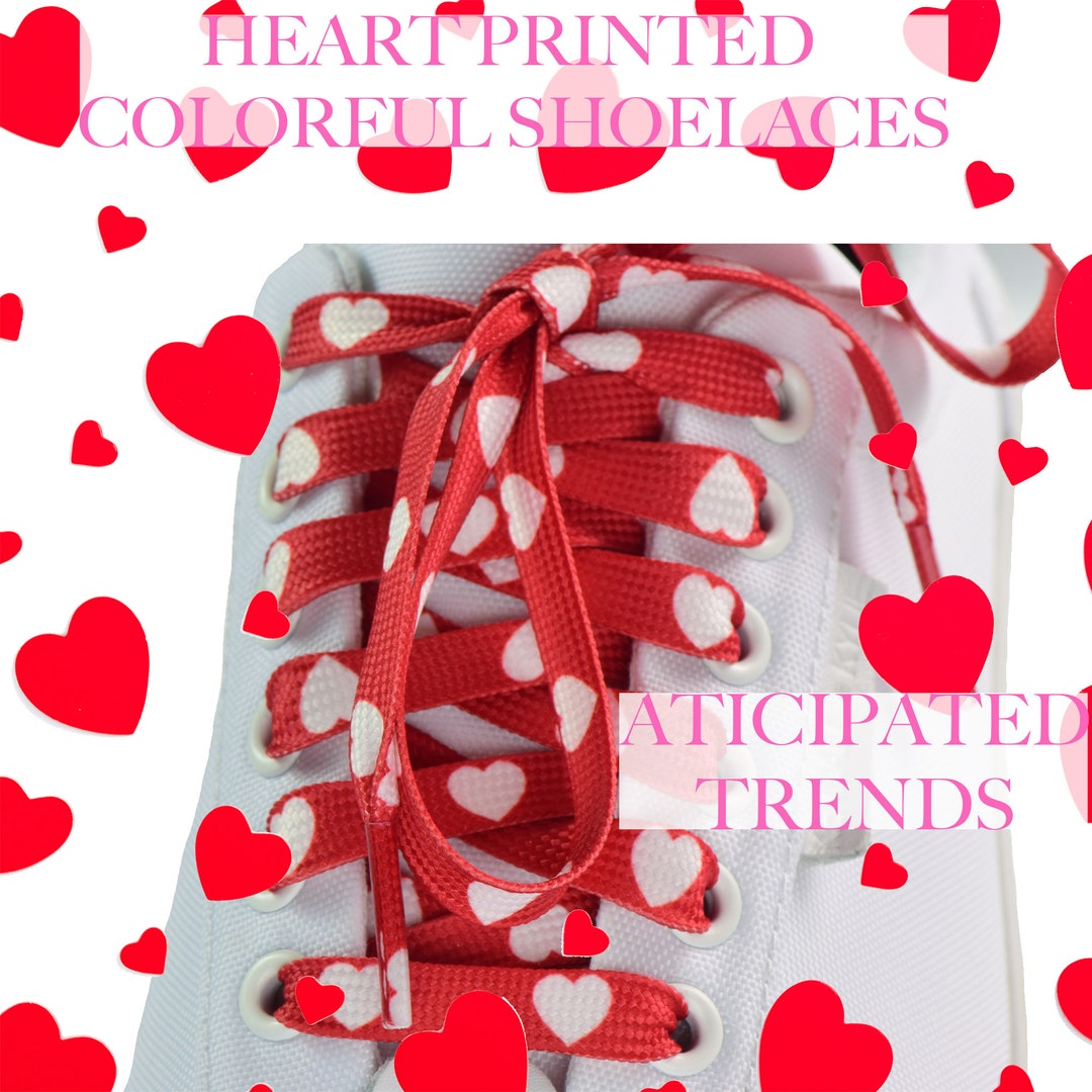 Flat Colorful Heart Printed Shoelaces Lovely Valentines Day Laces We