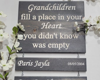 Engraved Grandchildren sign, wall art, personalized, grandchild, Grandma gift, Grandparent gift, engraved, with names, birth date, add on