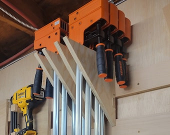 Clamp Storage Organizer for French Cleat Wall, Modular Wall Organization, Pipe Clamps, Parallel Clamps, F Clamps, Panel Clamps