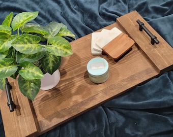 Farmhouse serving tray, ottoman tray, coffee table tray, Christmas gift idea, Serving Tray With Handles, Wood Serving Tray, Wedding Gift
