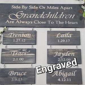 Engraved  Long Distatance Grandchildren sign, wall art, personalized, Grandma, Grandparent gift, engraved, with names, birth date