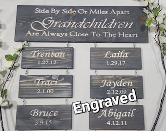 Engraved  Long Distance Grandchildren sign, wall art, personalized, Grandma, Grandparent gift, engraved, with names, Mom, Dad, Parents, Add