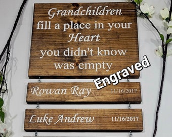 Engraved Grandchildren sign, wall art, personalized, Mom, Dad, Parents, Grandma gift, Grandparent gift, engraved, with names, birth date