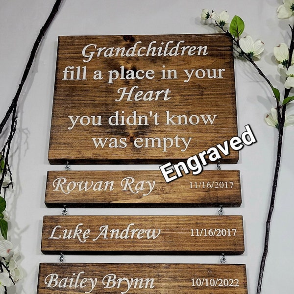 Engraved Grandchildren sign, wall art, personalized, grandchild, Grandma gift, Grandparent gift, engraved, with names, birth date, add on