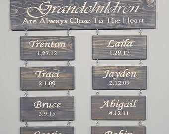 Engraved Long Distance Grandchildren sign, wall art, personalized, grandchild, Grandma gift, Grandparent gift, engraved, birth date, add on