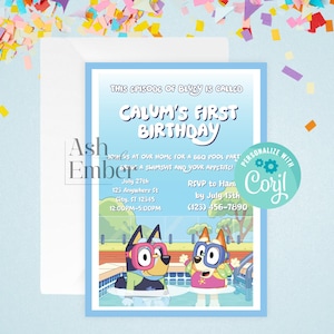 Bluey Inspired Pool Party Digital Download Birthday Invite