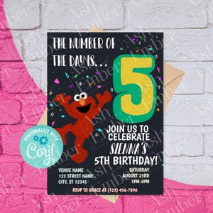 The Number of the Day is 5 Sesame Street Inspired Birthday Invitation Digital Download