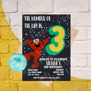 The Number of the Day is 3 Sesame Street Inspired Birthday Invitation Digital Download