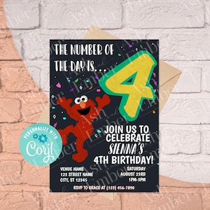 The Number of the Day is 4 Sesame Street Inspired Birthday Invitation Digital Download