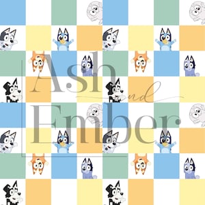 Heelers & Friends Checkered Seamless Pattern
