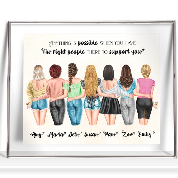 7 Best Friends Print Seven Besties Gift Friendship Print Personalized 7 Friends Drawing Seven Best Friends Illustration Seven Friends Gift