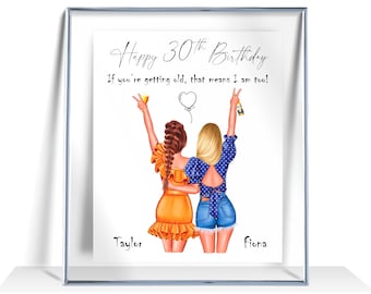 30th Birthday Gift / Cute Couples Drawing / Birthday Gift for 