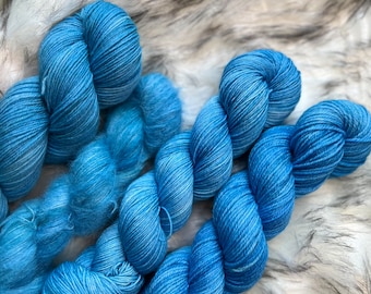 Victory Blue Tonal, Semi Solid, Hand Dyed Yarn. Dyed To Order
