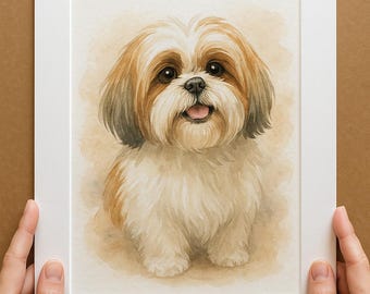 Shih Tzu Portrait From Photo, Watercolor Dog Painting, Personalized Pet Lover Gift, Hand Painted