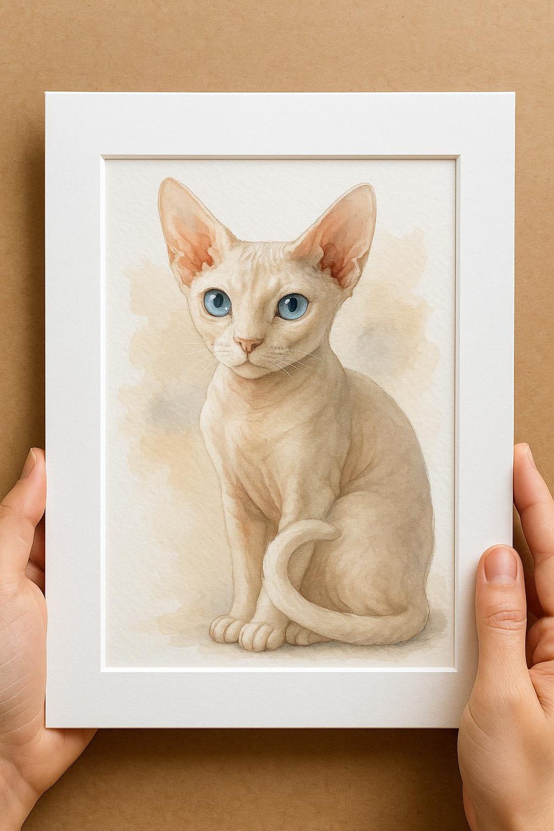 Custom Watercolor Devon Rex Cat Portrait, Pet Memorial Art- NO AI USED ...