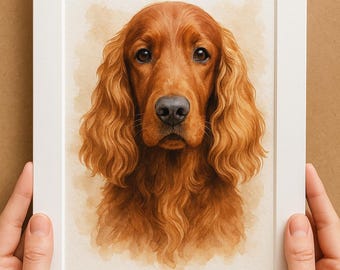 Irish Setter Portrait From Photo, Watercolor Dog Painting, Personalized Pet Lover Gift, Hand Painted- NO AI USED