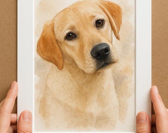 Portret labradora retrievera ze zdjęcia, ręcznie malowana akwarelowa sztuka psa, spersonalizowany upominek dla zwierzaka – BEZ UŻYCIA AI