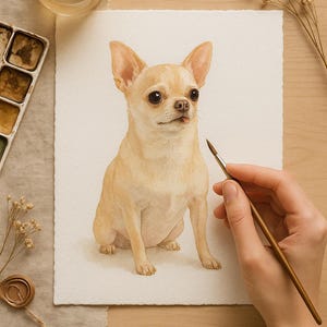 Chihuahua Portrait From Photo, Watercolor Dog Painting, Personalized Pet Memorial Gift, Hand Painted- NO AI USED