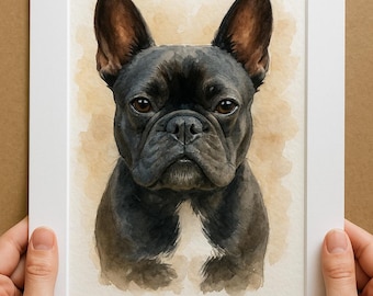 Aangepast aquarelportret Franse bulldog, handgeschilderde huisdierkunst - NO AI USED