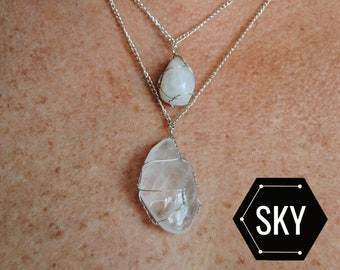 Double Pendant Crystal Necklace - Quartz, Fluorite and more