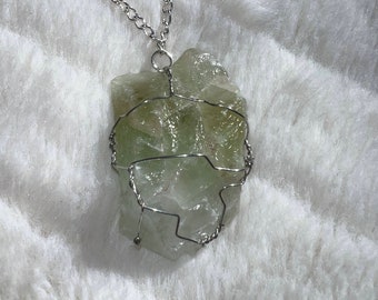 Green Calcite Crystal Necklace - Raw Stone