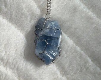 Blue Calcite Crystal Necklace - Raw Stone