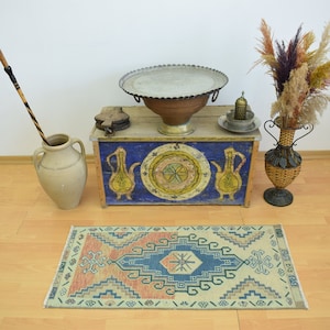 2x4 Vintage Rug, Blue DoorMat Rug, Hand Made Rug, Turkish 2x4 Entry Rug, Rustic Decor Rug, 2x4 Oushak Rug, 2x4 Antique Rug,2x4 Anatolian Rug