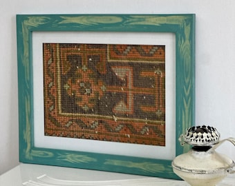 Handmade Framed Turkish Rug Art: Vintage Wall Decor
