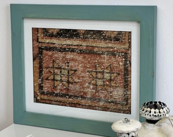 Vintage Turkish Rug Framed Wall Decor: Handmade Wooden Frame