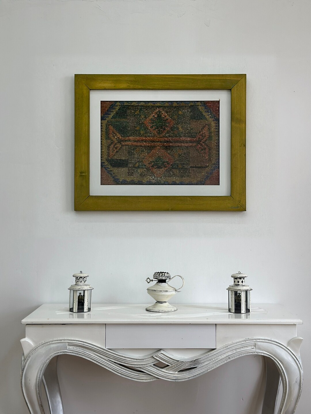 Hand Woven Turkish Rug Wall Art: Vintage Framed Decor - Etsy